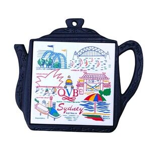 VTG Sydney Australia Tile Trivet Cast Metal Teapot Shape Frame Travel Souvenir